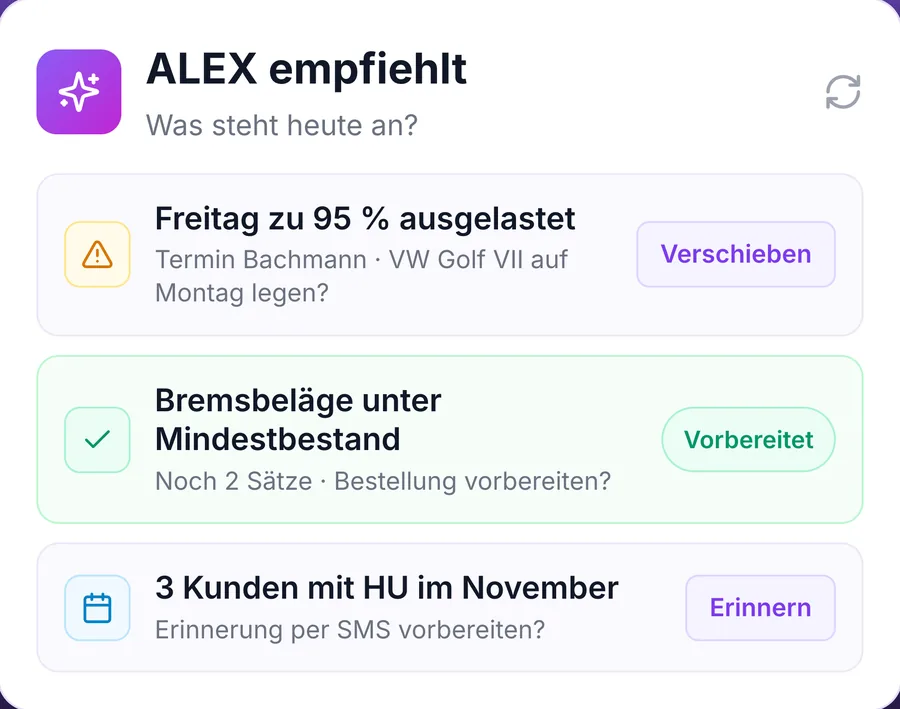 ALEX empfiehlt: Bestellung der Bremsbeläge vorbereitet
